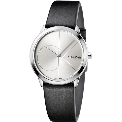 Calvin Klein minimal大 ck 簡約時尚腕錶-白x皮/35mm