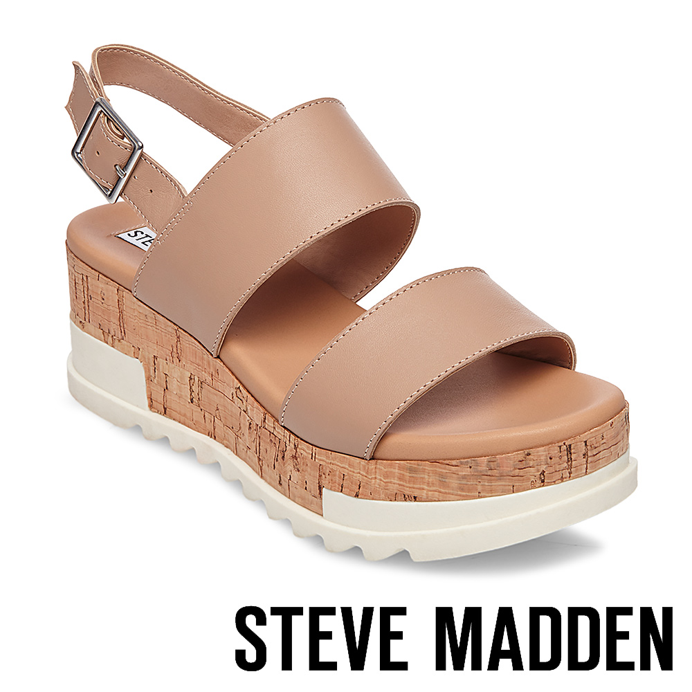 STEVE MADDEN-BRENDA 二字帶軟木雙色楔形涼鞋-裸膚