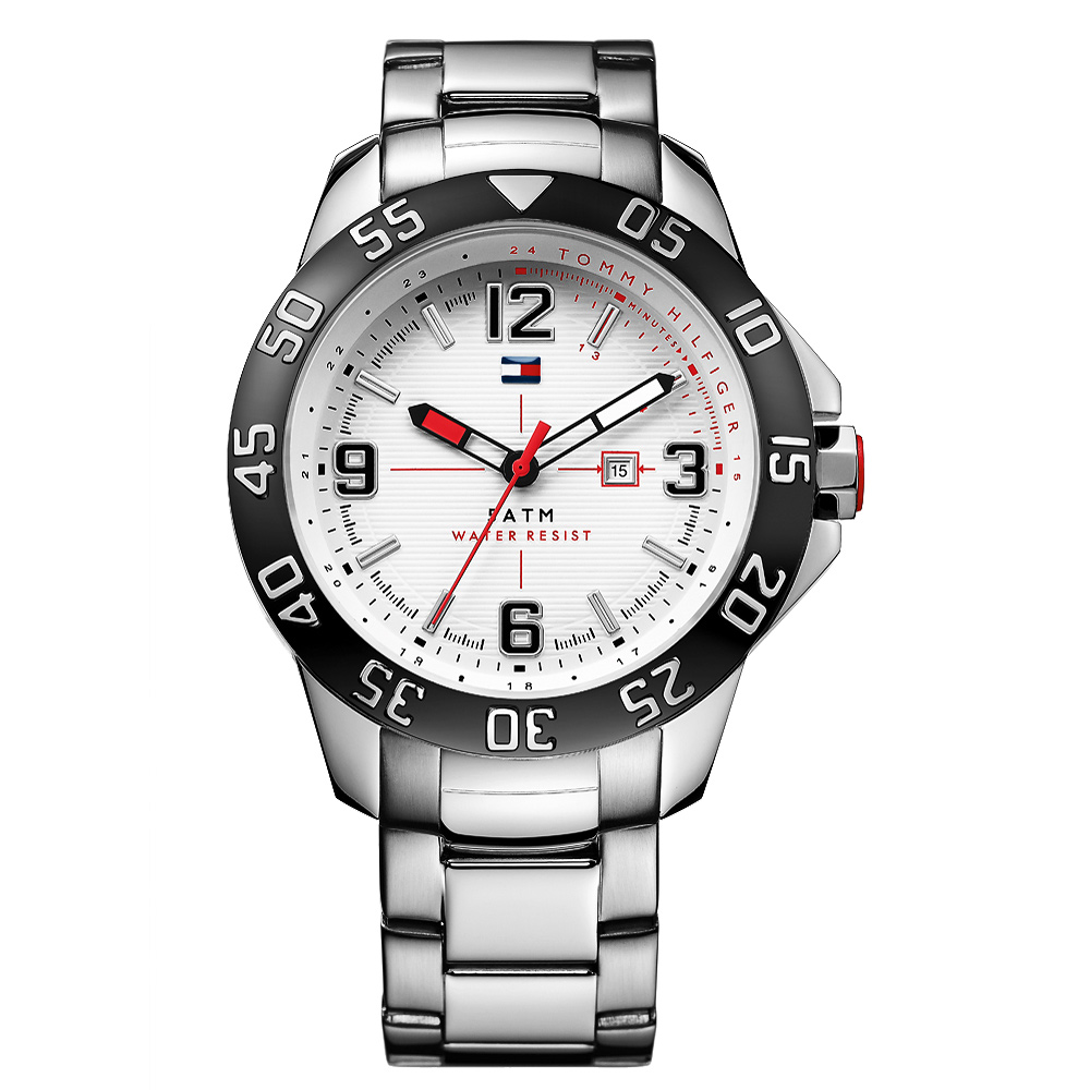 TOMMY HILFIGER 逆戰空間潮流腕錶-銀/46mm