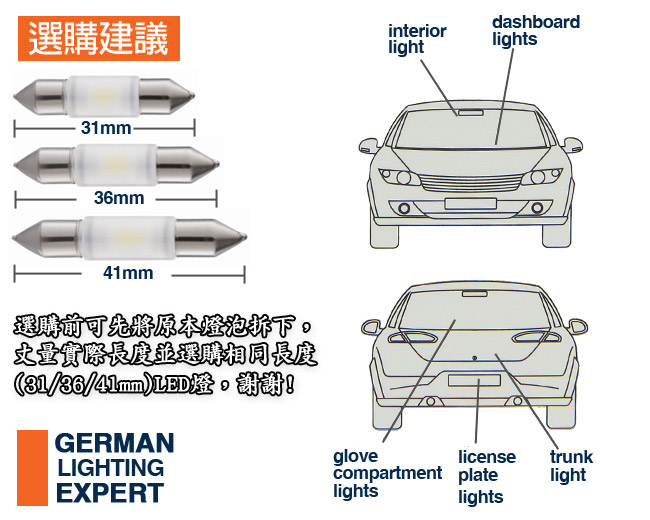 OSRAM LED 41mm 汽車室內燈(2入)公司貨