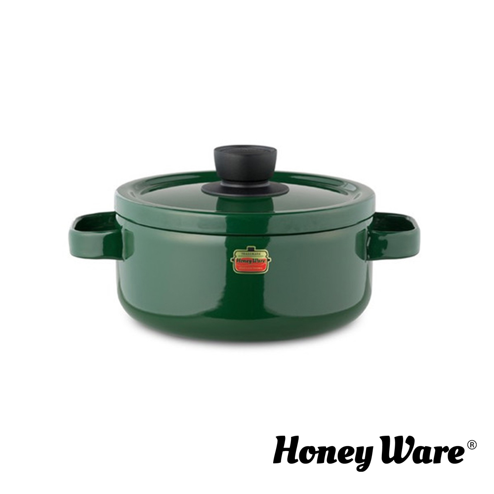 日本Honey Ware Solid富士琺瑯雙耳鍋18cm(附蓋)-森林綠
