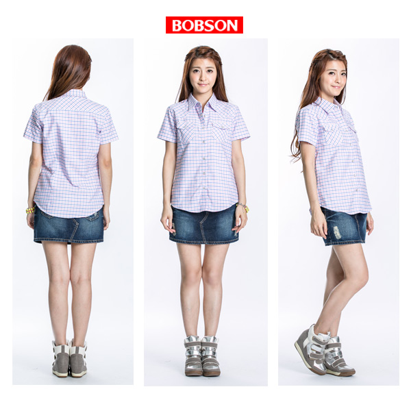 BOBSON 女款格紋短袖襯衫(粉10)