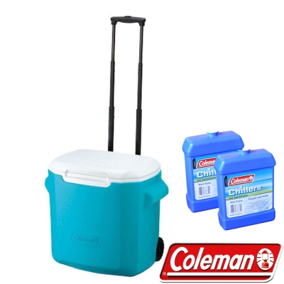 Coleman 0029藍 26.5L拖輪置物型冰桶+冷媒2入 行動冰箱/保冰袋/保冷袋