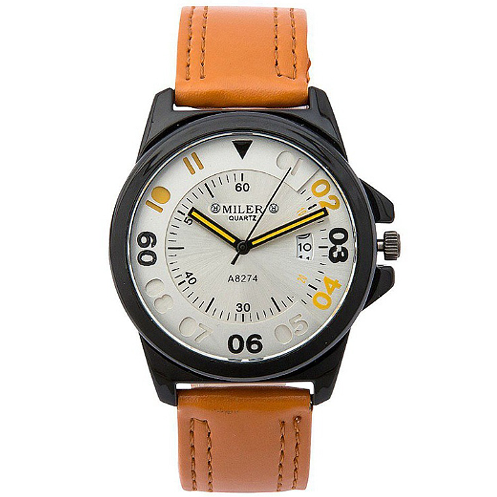 Watch-123 雙色個性鏤空刻度日曆時尚手錶-橘色/40mm