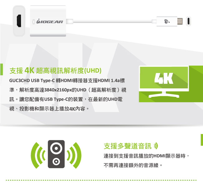 美國 IOGEAR USB-C?轉HDMI 轉接器