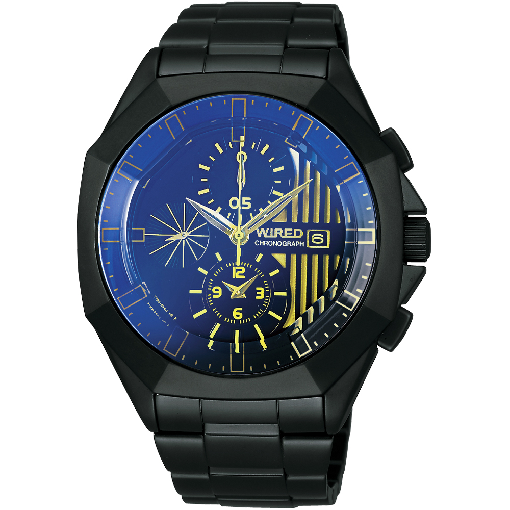 WIRED 宇宙探險家計時腕錶-藍/金時標/IP黑