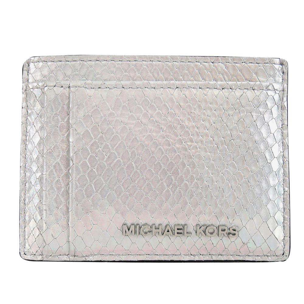 MICHAEL KORS 蛇紋壓紋皮革彩虹雷射名片夾(銀)