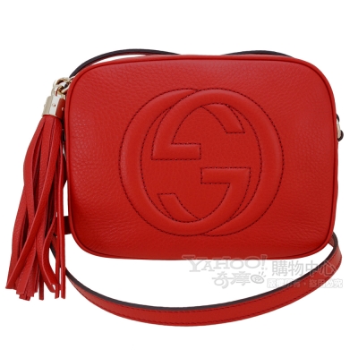 GUCCI 古馳 經典GG LOGO 流蘇吊飾牛皮斜背包(紅)