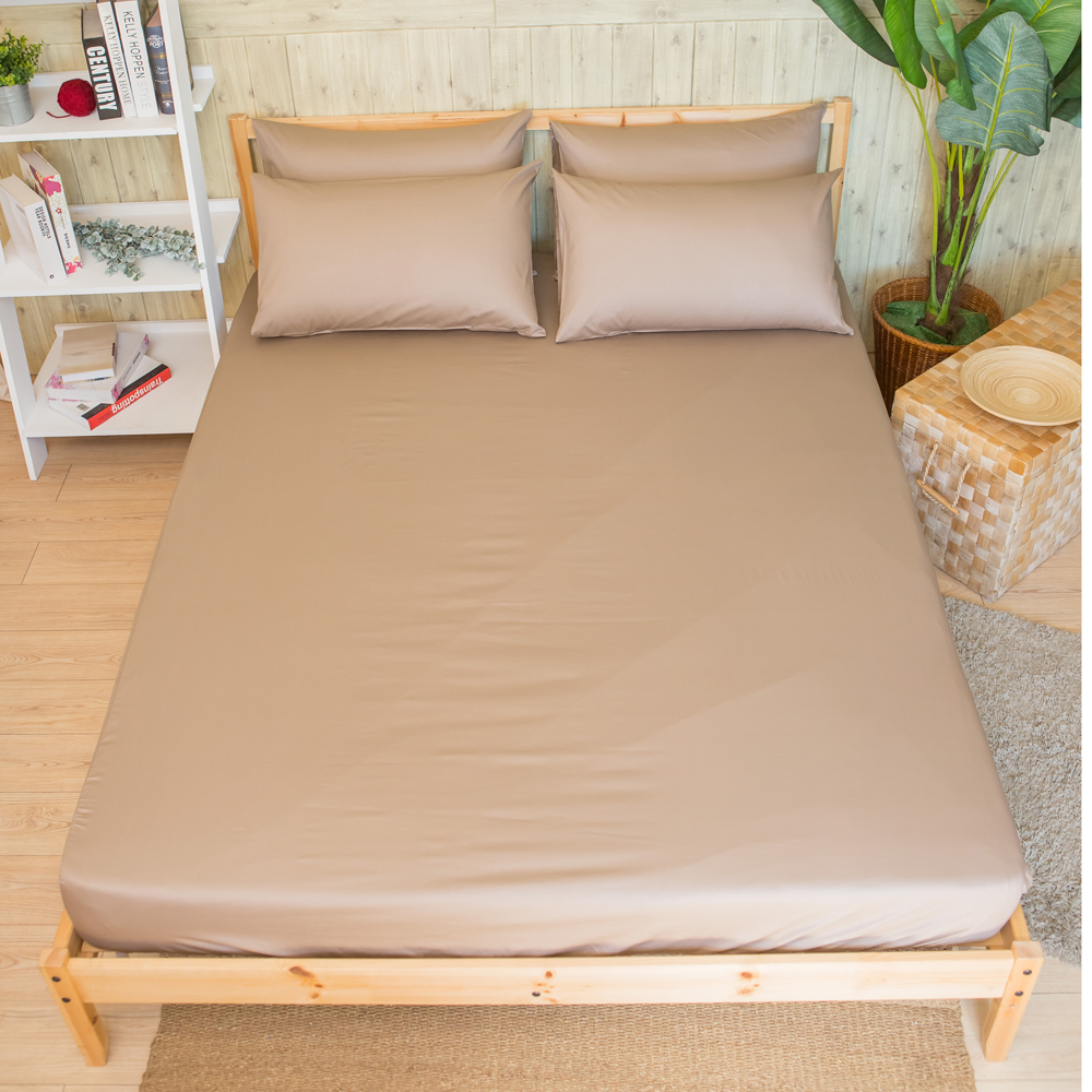 台灣製素色純棉床包枕套三件組-雙人