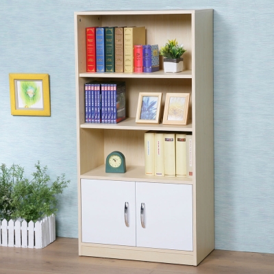 Homelike 艾爾雙門三格書櫃(楓木+白色)-60x30x120cm