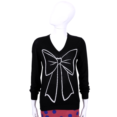 BOUTIQUE MOSCHINO 黑色蝴蝶結圖印針織長袖上衣(98%LANA)