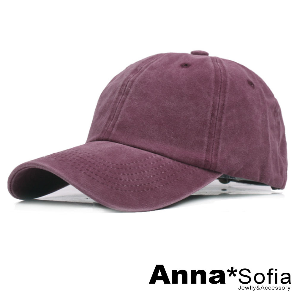 AnnaSofia 圓頂暈染單色水洗 純棉棒球帽老帽(暗紅色)