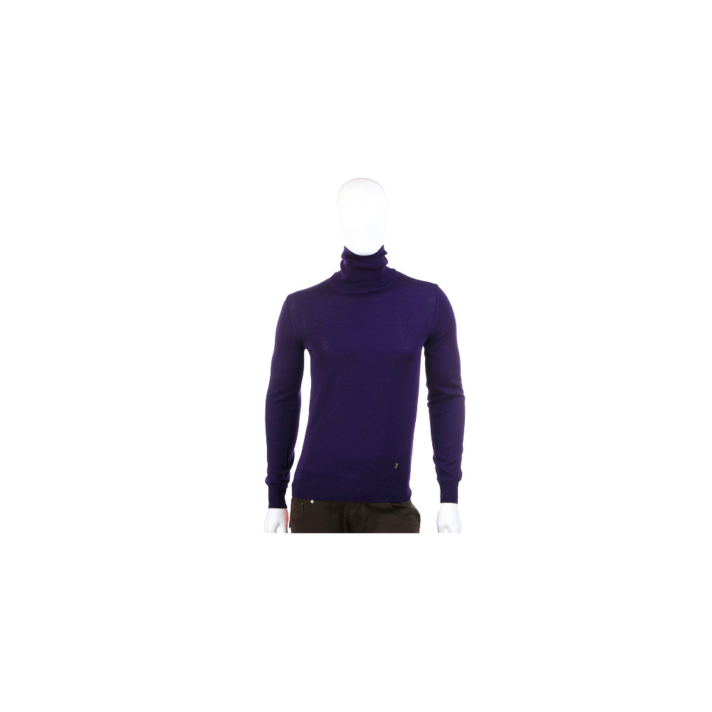 VERSACE 素面美麗諾羊毛高領針織上衣(紫色)
