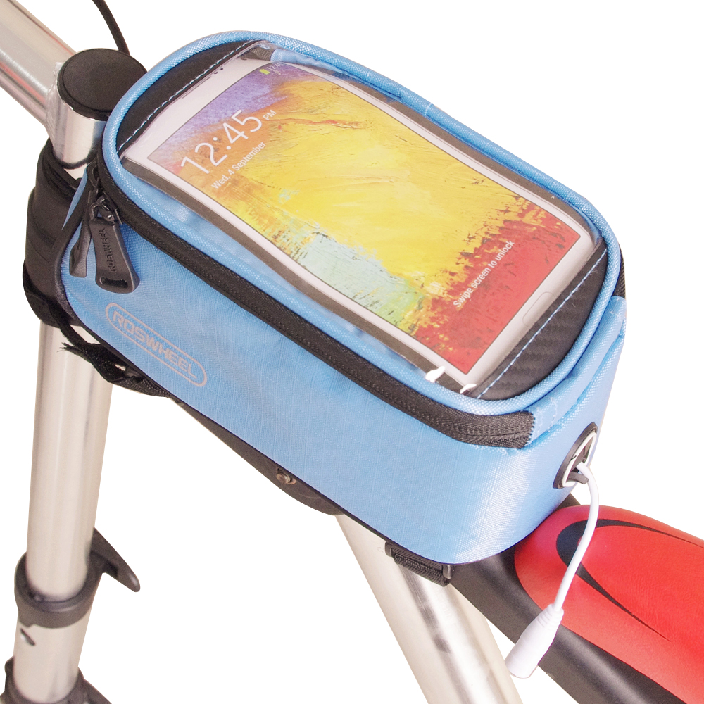 色彩繽紛 自行車觸屏手機置物包(附耳機延長線)-藍色