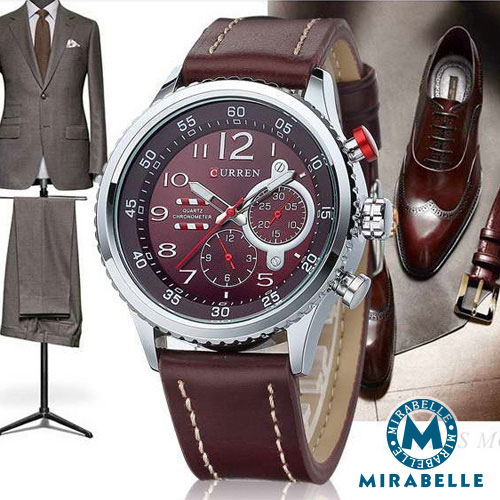 CURREN 卡瑞恩 個性假三眼 優雅咖真皮男錶 金框/44mm