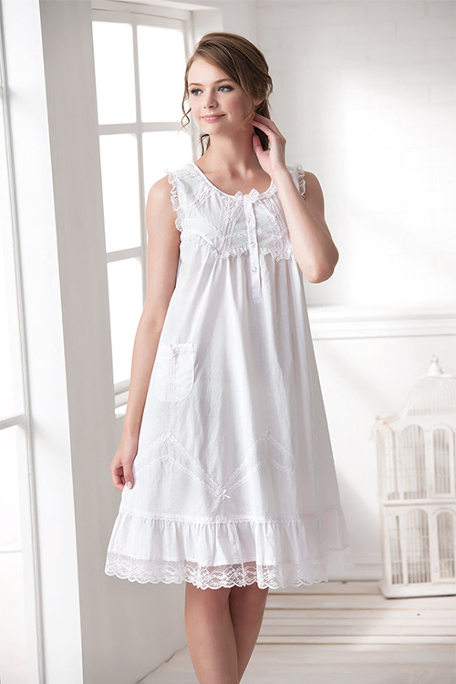 羅絲美睡衣 - 純真年代無袖洋裝睡衣(純白色)