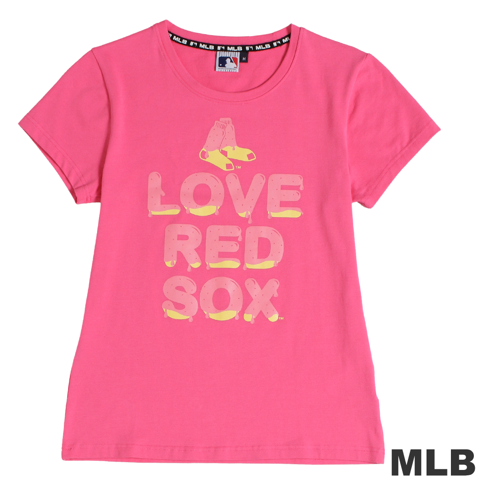 MLB-波士頓紅襪隊漸層效果可愛印花T恤-深粉紅(女)