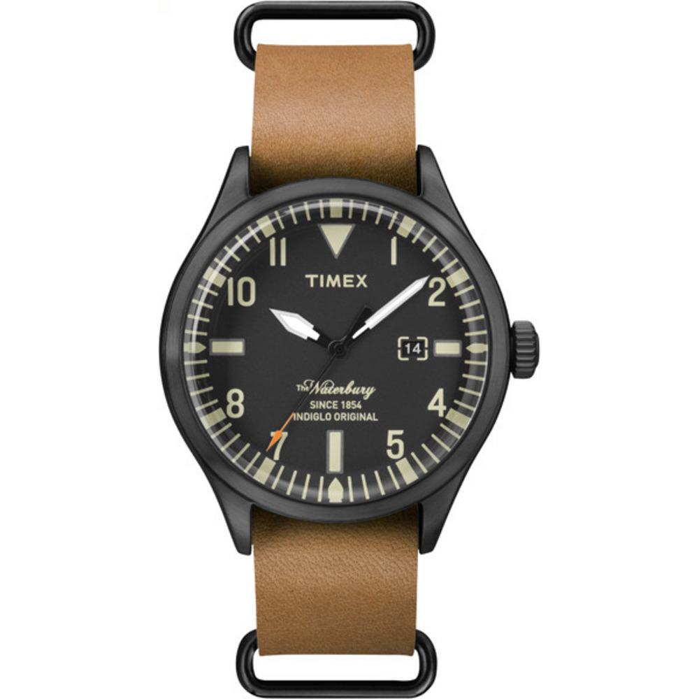 TIMEX 天美時經典潮流腕錶Waterbury系列-黑面/咖啡帶-40mm
