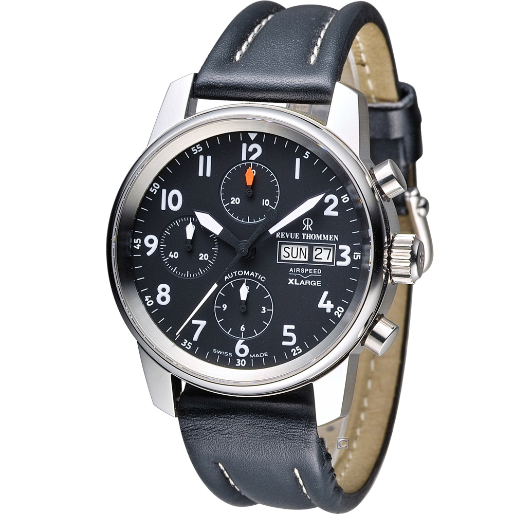 梭曼 Revue Thommen AIRSPEED系列X-Large機械腕錶-黑色/41m
