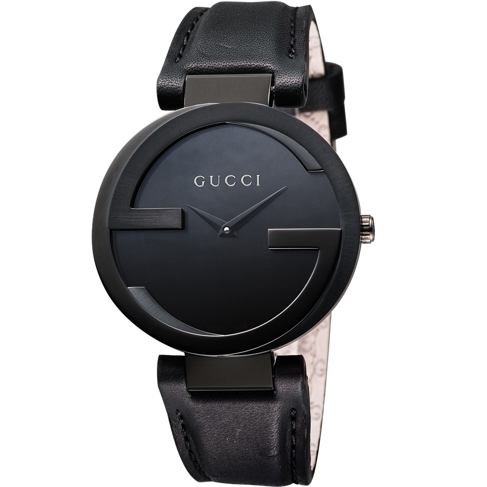 GUCCI Interlocking 時尚元素腕錶-黑/37mm