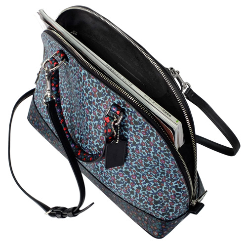 COACH藍綠紅小碎花圖紋手提/肩斜背貝殼包(大)