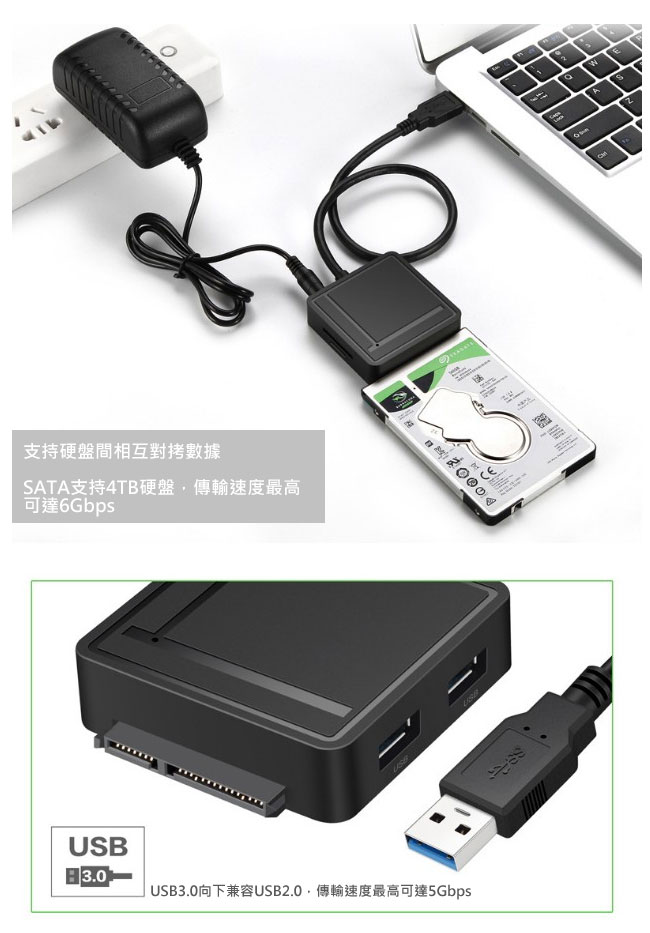 MAX+USB3.0 to SATA/SD-TF/2 Port USB3.0 三合一集線器