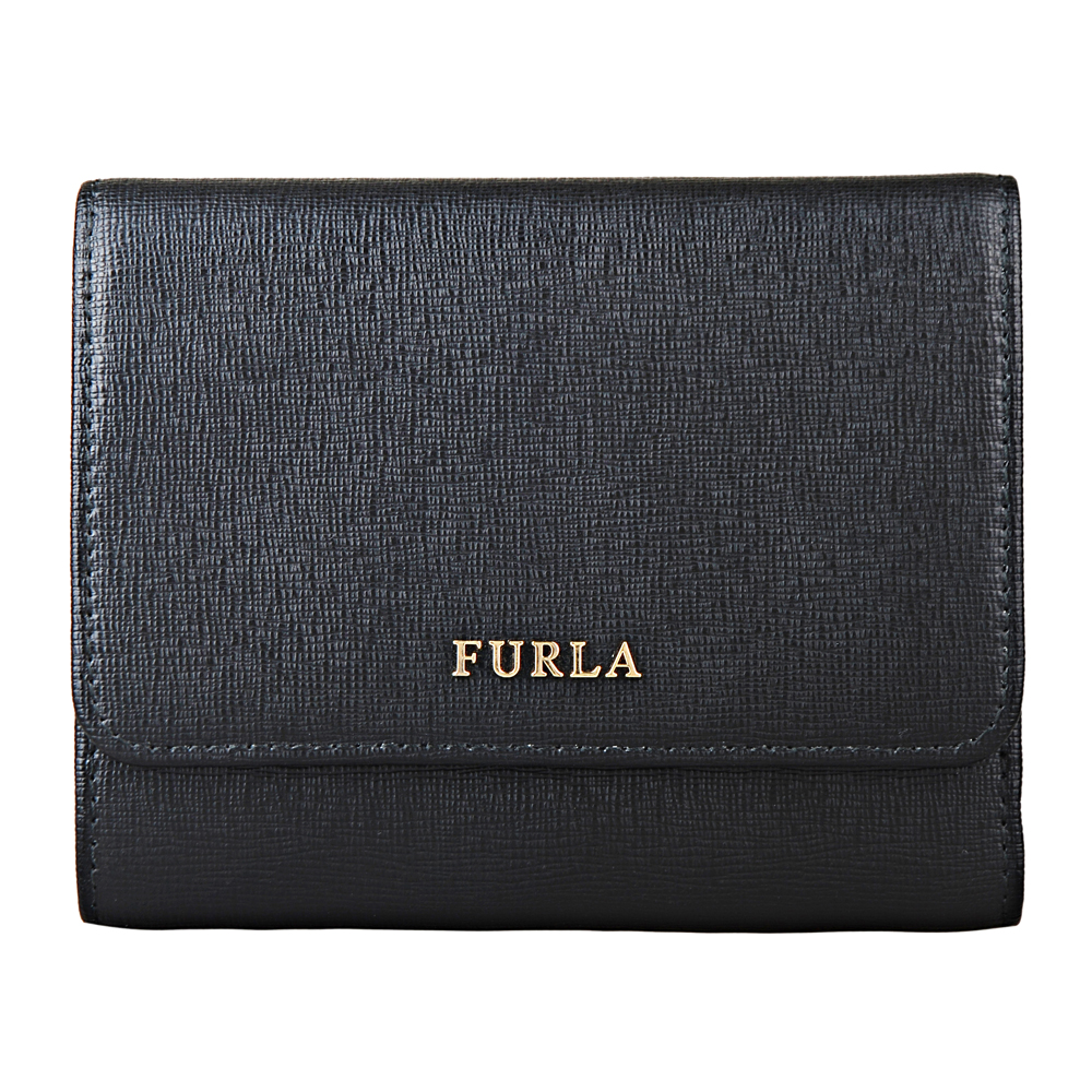 FURLA 防刮皮革三折扣式短夾(黑)