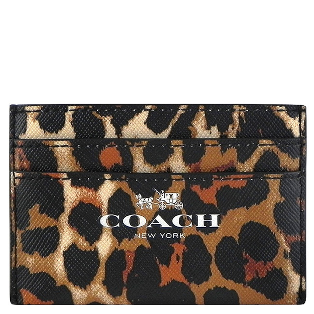 COACH 咖啡色豹紋圖樣PVC證件名片夾
