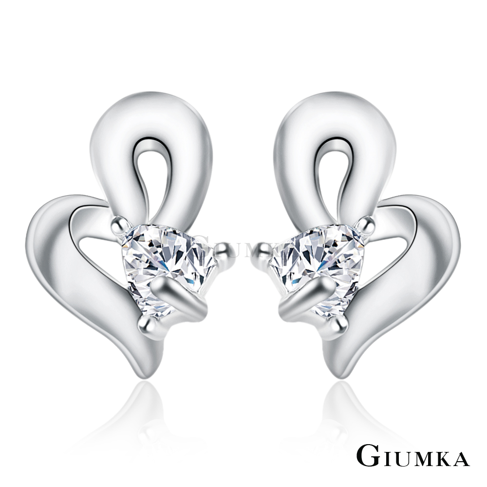 GIUMKA純銀耳環 愛的曲線 愛心耳環針式-銀色