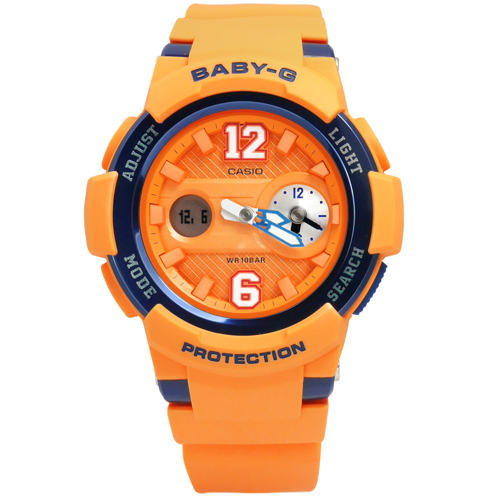 BABY-G 復古街頭運動球衣橡膠腕錶(BGA-210-4B)-橘x深籃框/43mm