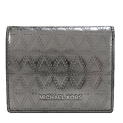 MICHAEL KORS Metallic金屬菱格銀字短夾(鐵灰)