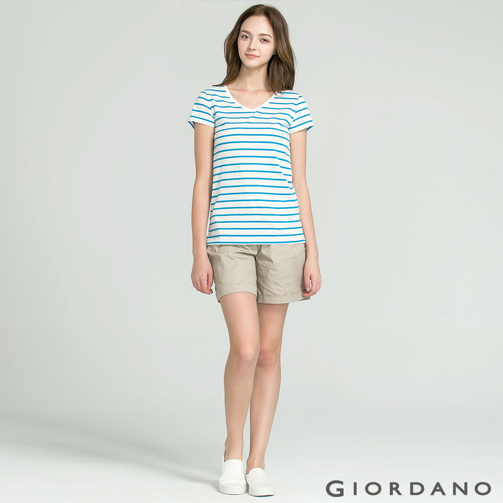 GIORDANO 女裝百搭素色純棉鬆緊腰休閒短褲-90 牛津褐色