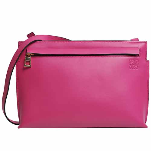 LOEWE T Pouch Bag 小牛皮品牌LOGO斜背/側背包(桃紅色)