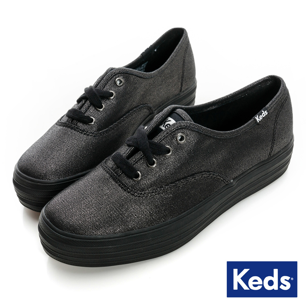 Keds 金屬光感厚底休閒鞋-黑