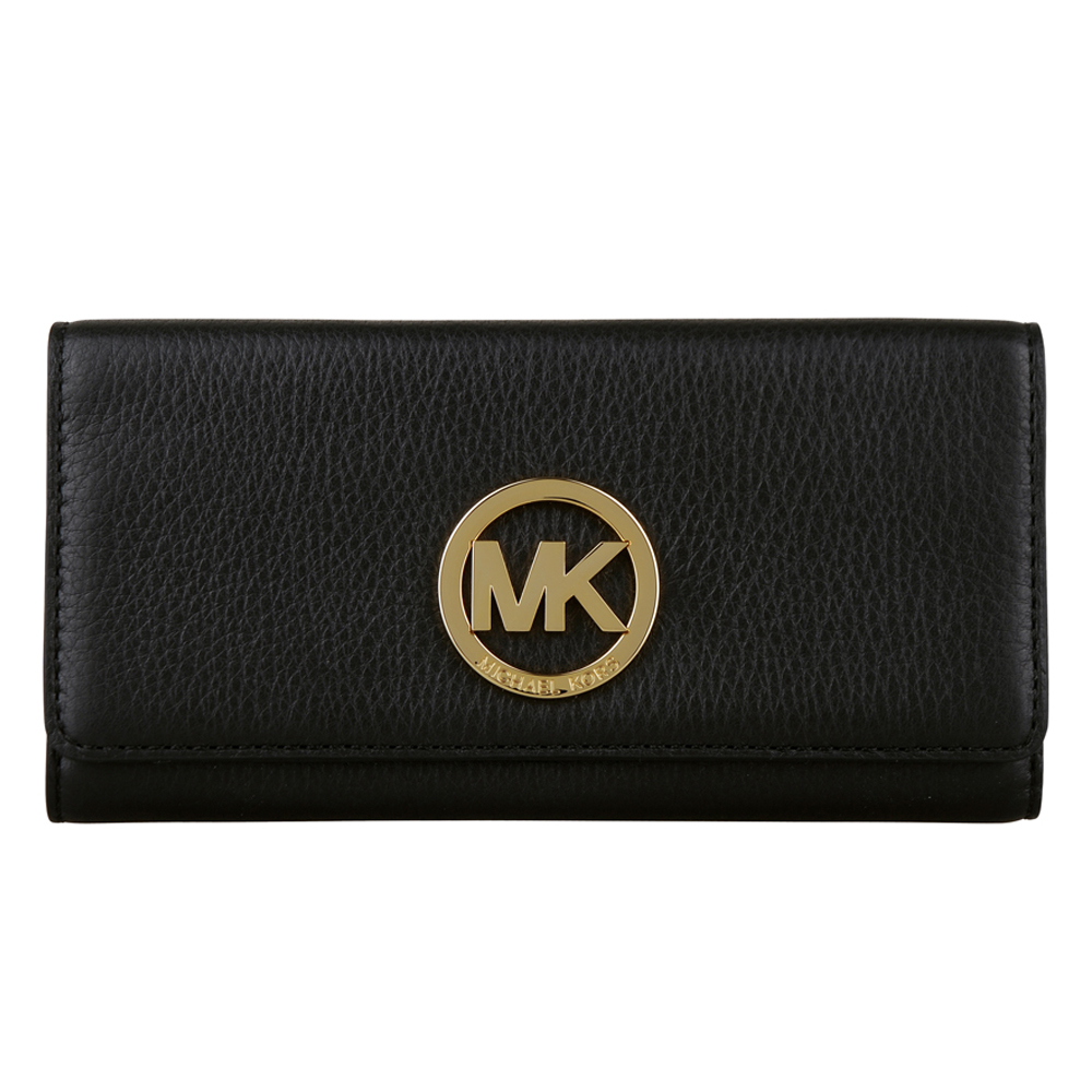 MICHAEL KORS 金字LOGO皮革扣式長夾(黑)