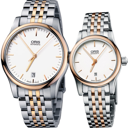 ORIS Classic 經典三針機械鋼帶對錶-半金