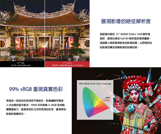 ViewSonic VP2768 27型IPS 可旋轉 專業型電腦螢幕