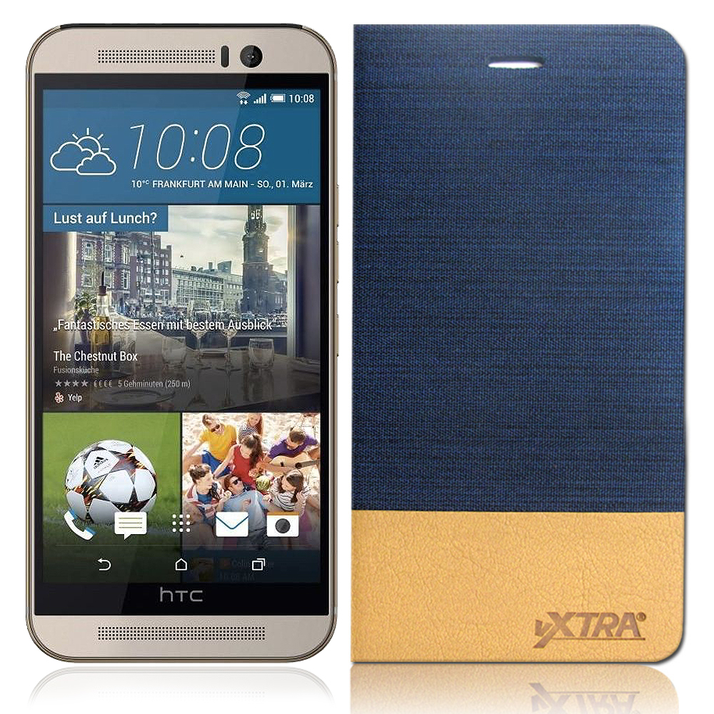 VXTRA HTC ONE M9 牛仔紋拼接側翻皮套