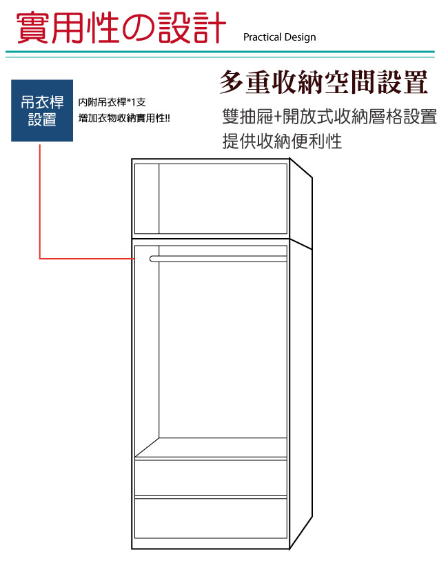 品家居 范特西2.9尺推門衣櫃(五色可選)-87.6x60x222cm-免組