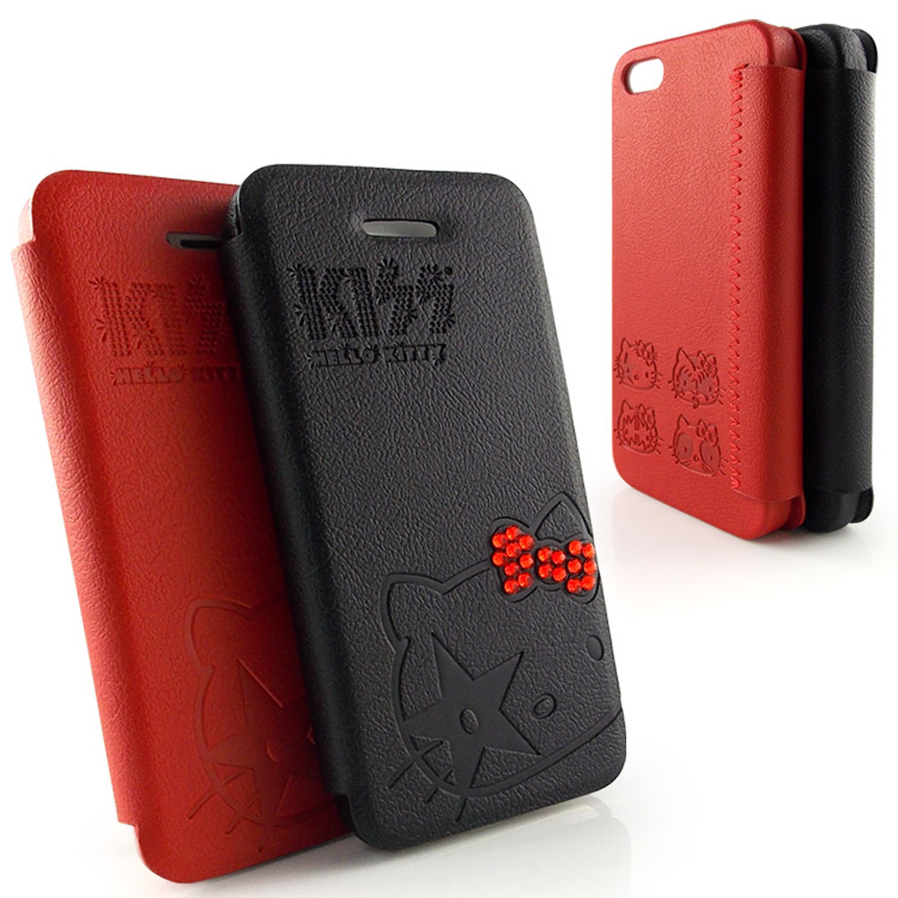 KISS HELLO KITTY iPhone5/5S/SE 時尚水鑽壓紋皮套