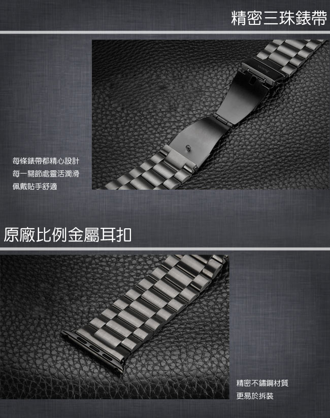 Apple Watch 不鏽鋼三珠蝶扣錶帶-贈拆錶器(沉穩黑-38mm)
