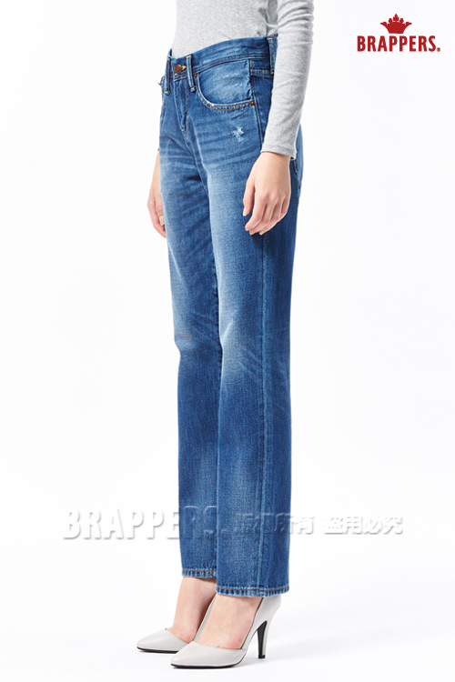 BRAPPERS 女款 Boy friend系列-女用中高腰寬版直筒褲-藍