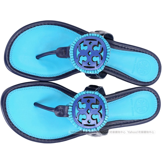 TORY BURCH MILLER 簍空雙T飾流蘇涼鞋(藍色)