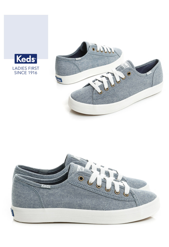 Keds KICKSTART 厚底綁帶休閒鞋-靛藍