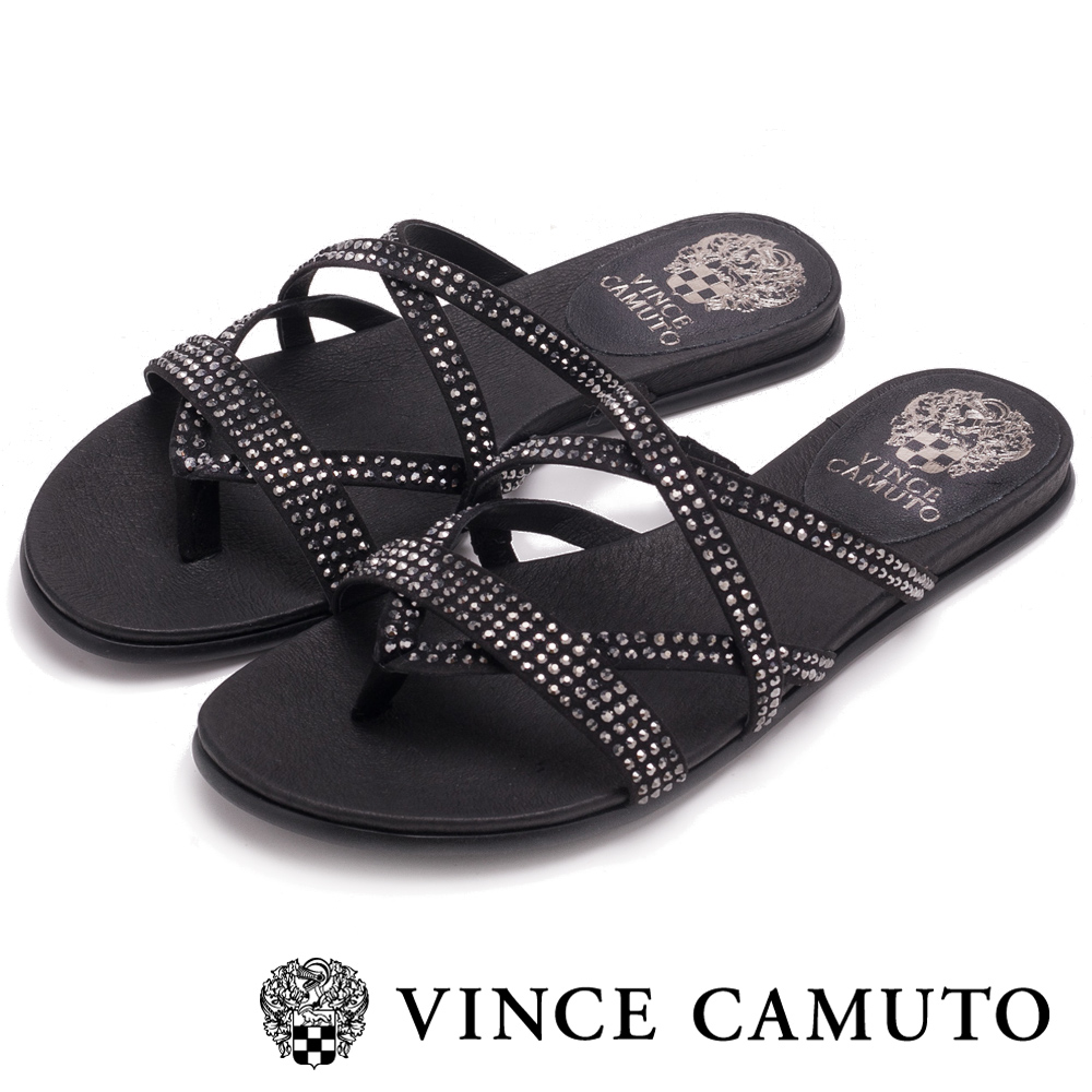 Vince Camuto 羅馬水鑽交錯平底拖鞋-黑色