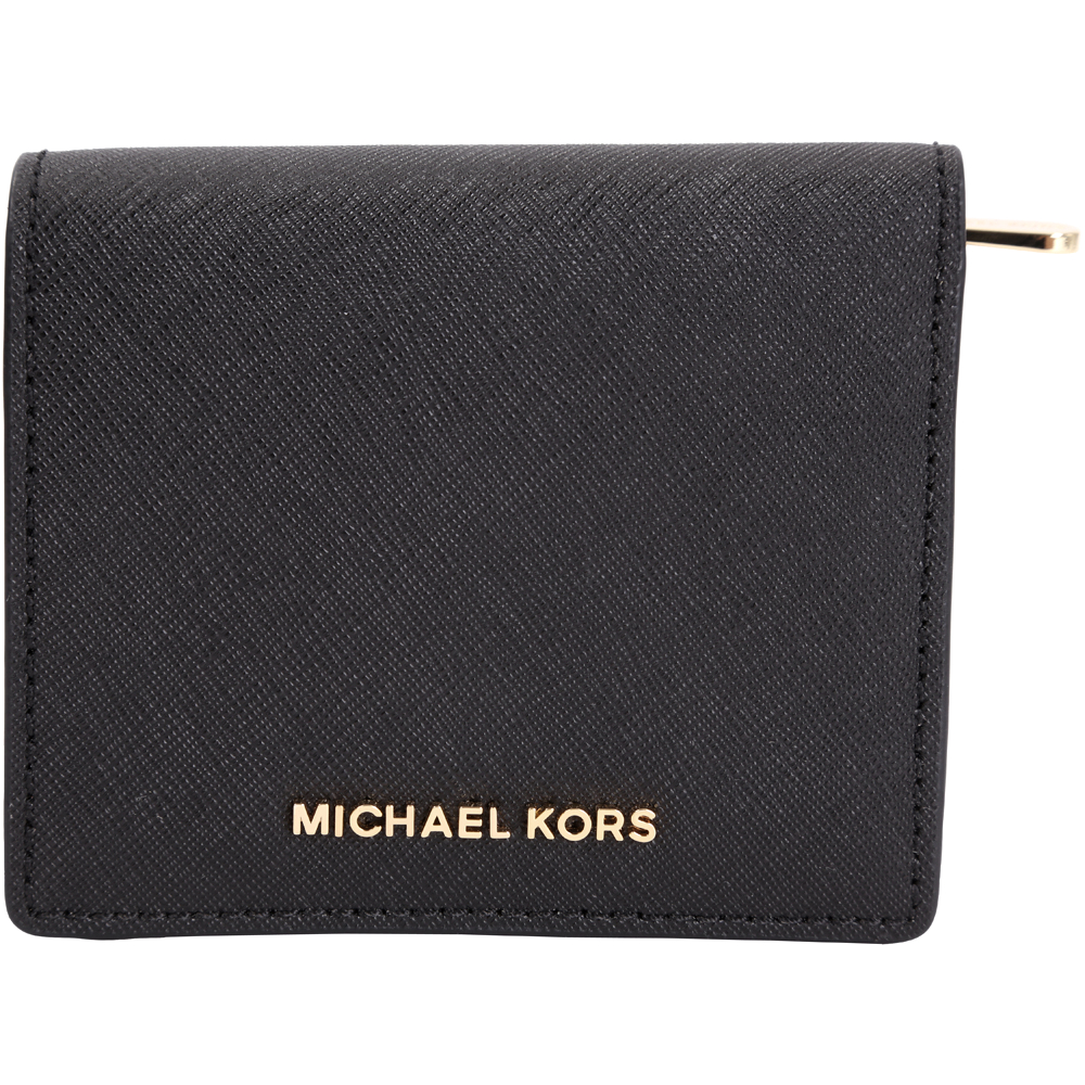 Michael Kors Jet Set Travel 金字防刮牛皮短夾(黑色)