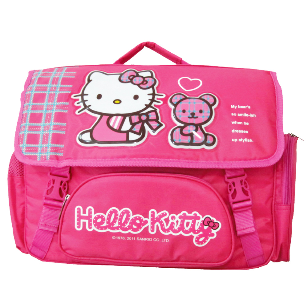 Hello Kitty 凱蒂貓 K9橫式書背包(桃粉愛心小熊）