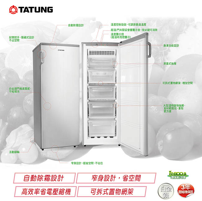 TATUNG大同 158L直立式無霜冷凍櫃TR-158SFH-S
