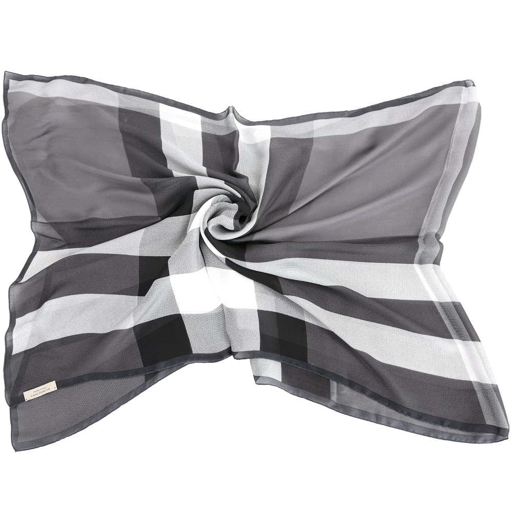 BURBERRY 輕盈格紋絲綢圍巾(黑灰色/100%SILK)