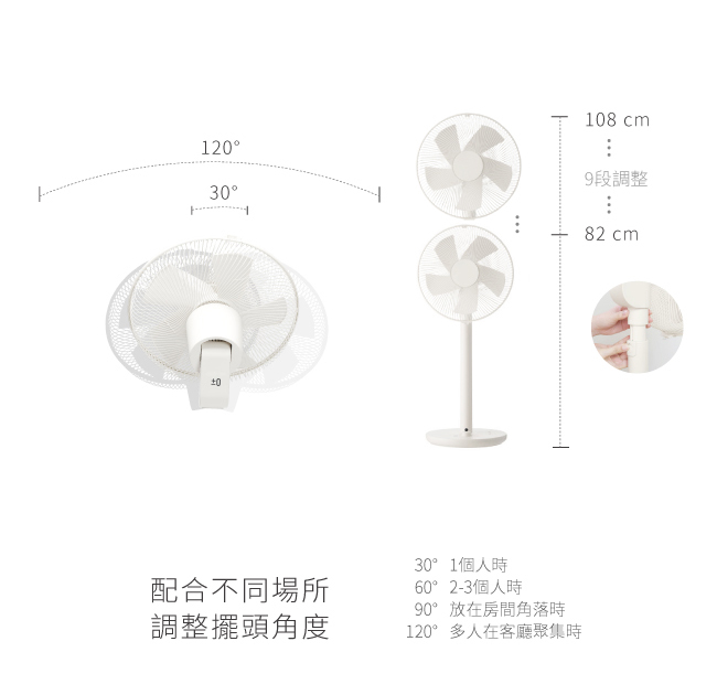 正負零±0 極簡風12吋DC直流電風扇 XQS-Y620(象牙白)